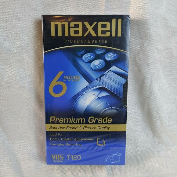 LOT Of 3 SEALED Maxell T-120 Blank VHS Video Cassette Tapes Premium Grade 6 Hour - Picture 2 of 5
